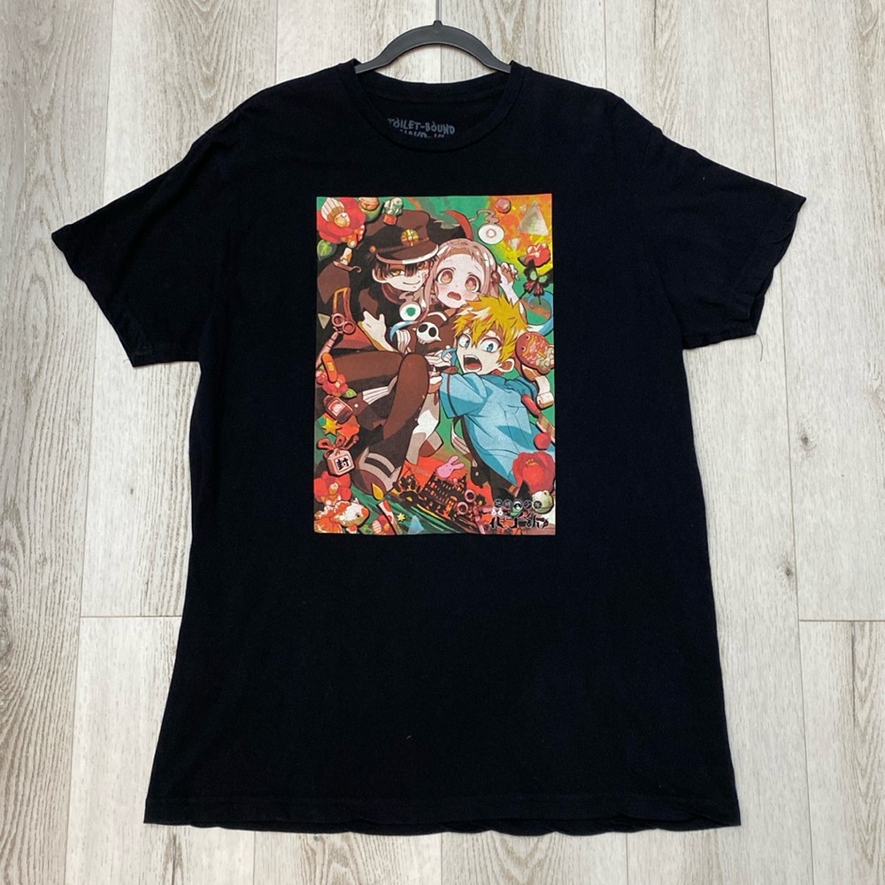 Vibrant Black Short Sleeve Tee with Psychedelic Design - Anime